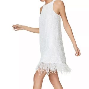 Aidan Sequin Faux Feather Trim Dress